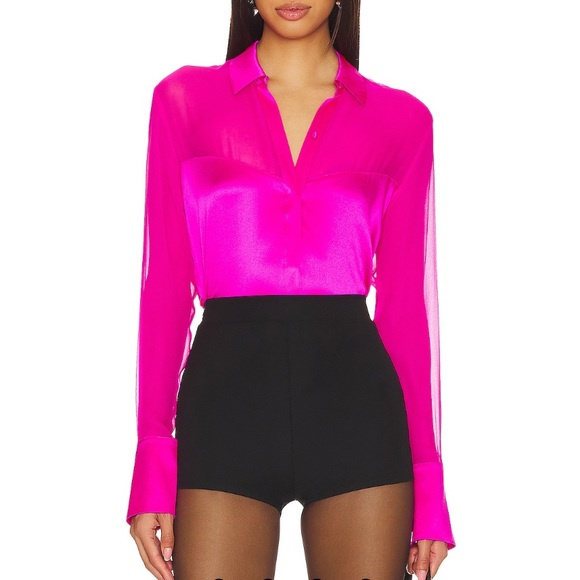 Generation Love Tops - Generation Love Taytum Combo Silk Blend Blouse in Hot Pink SZ L NWT